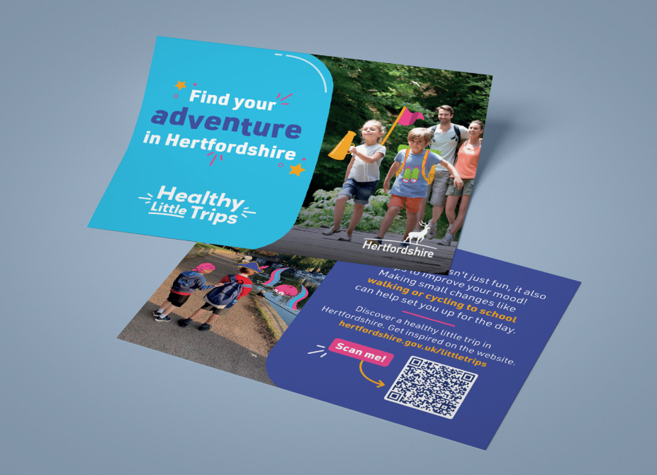 Leaflet design, front and back for the Herts Active Travel Campaign